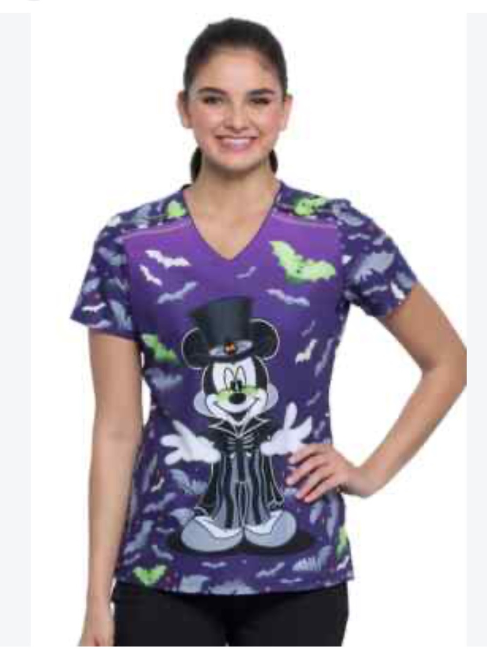 Disney Mickey Mouse 90 Years Halloween Scrubs Top Purple Cotton Size Medium NWT